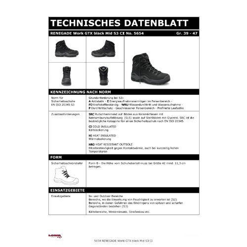 Sicherheitsschnürstiefel RENEGADE Work GTX black Mid S3 CI, Gr. 44