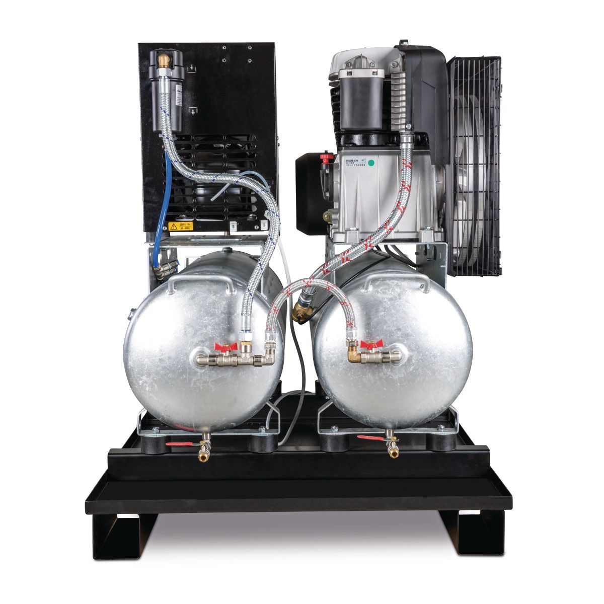 Stationärer Kolbenkompressor mit 2x 100 Liter-Druckluftbehältern und Kältetrockner Aircraft AIRPROFI DUO 703/2x100/10 K
