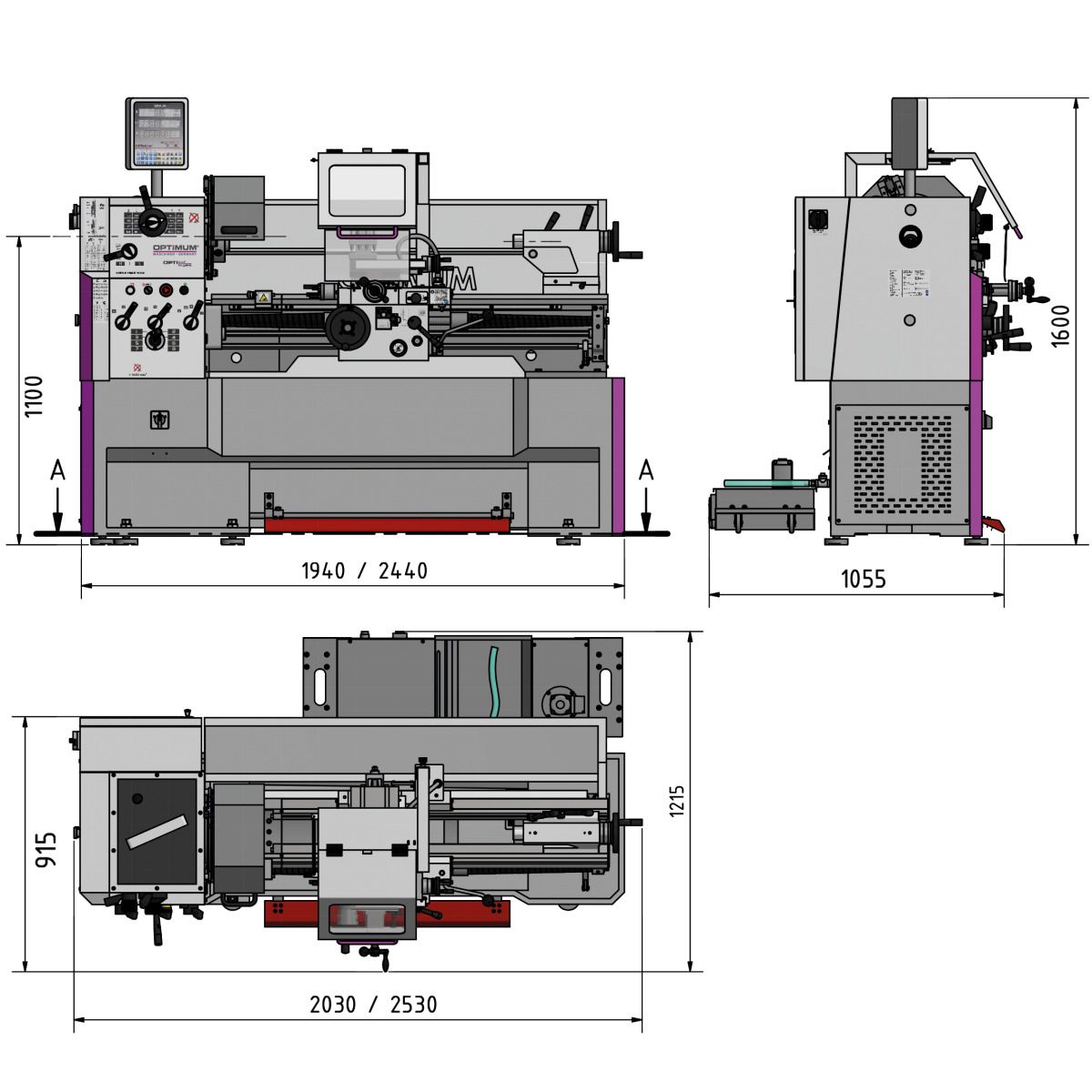 Leit- und Zugspindeldrehmaschine Optimum OPTIturn TH 4215D
