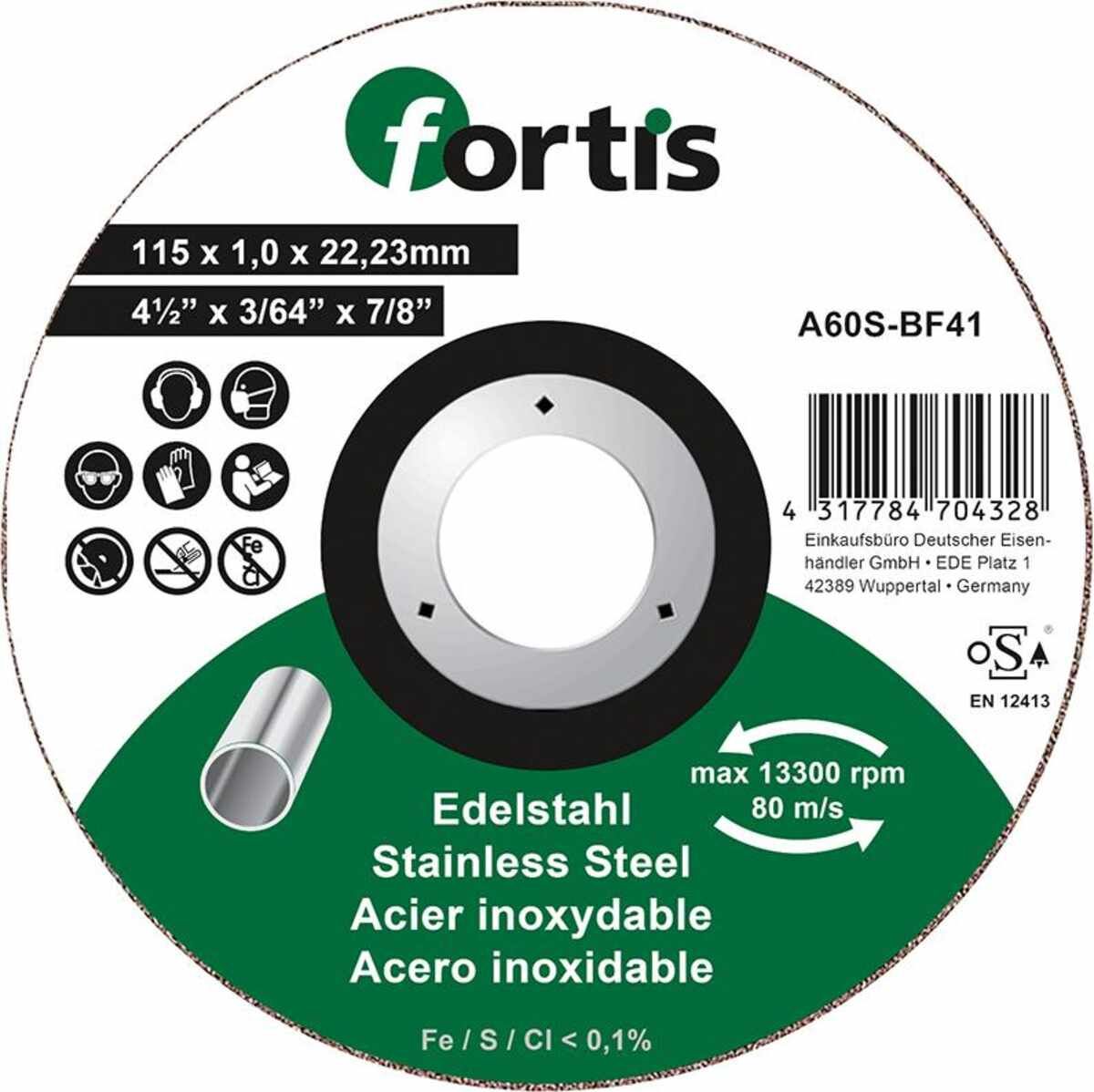 Trennscheibe Edelstahl 115 x 1,0 mm gerade FORTIS