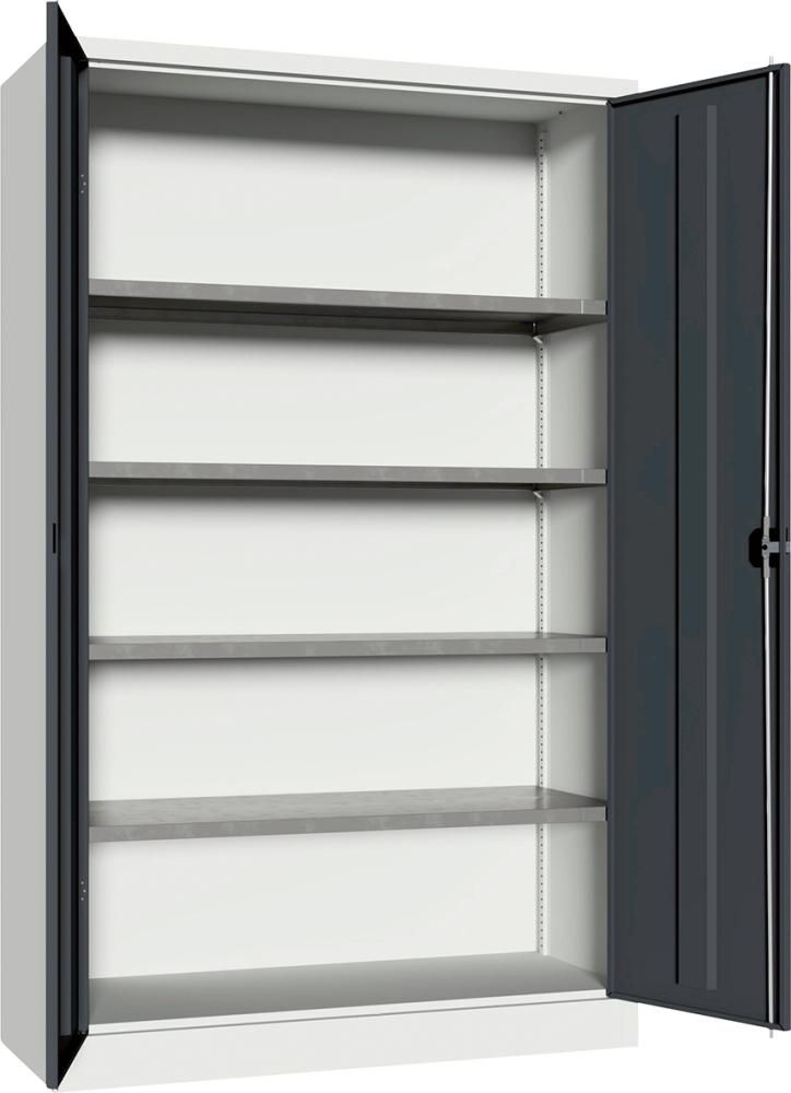 Flügeltürenschrank 4 Einlegeböden a 80kg RAL 7035/7016 B1200xT500xH1950mm