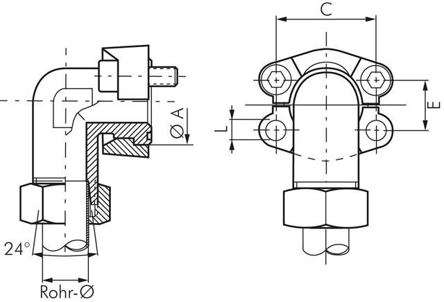 Winkel-Flanschverschraubung 1/2"-SAE (3000 PSI), 15 L (M22x1,5)