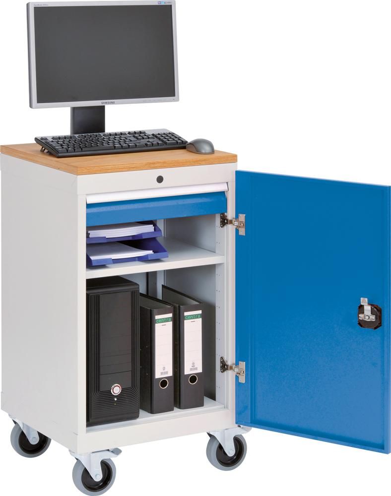 Computerwagen mit Arbeitsplatte, 1 Tür Tasturauszug, Buche MP B530xT500xH1000mm