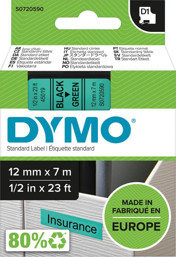 Schriftband D1 45019 schwarz/grün 12mmx7m DYMO