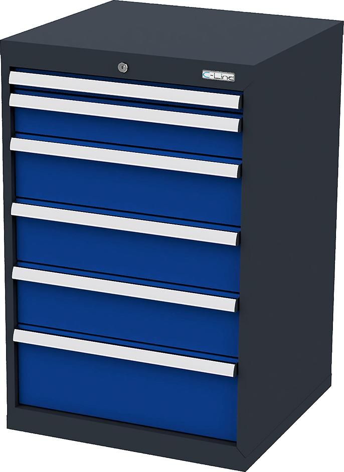 Schubladenschrank B600xT575xH920 mm RAL7016/5010 6 Schubladen