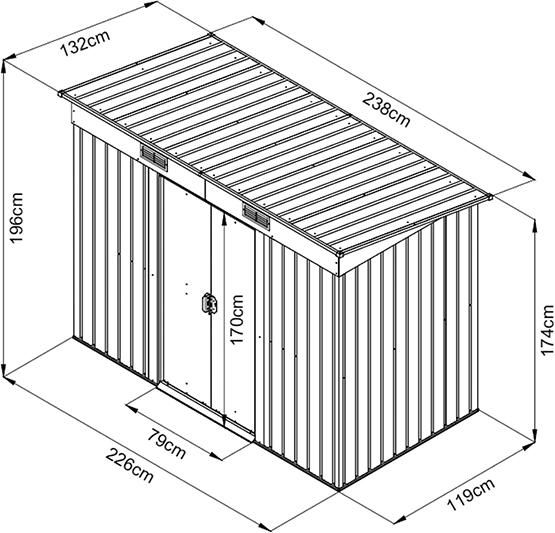 Gerätehausmit Pultdach238x 132 x 174/196 cm ffungsartikel