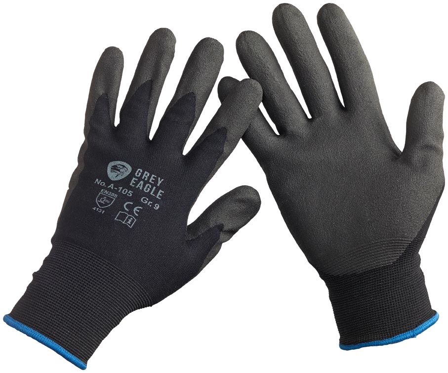 GREY EAGLE FEINSTRICKHANDSCHUH A105 Nylon/PU, 15G, schwarz, Gr. 8