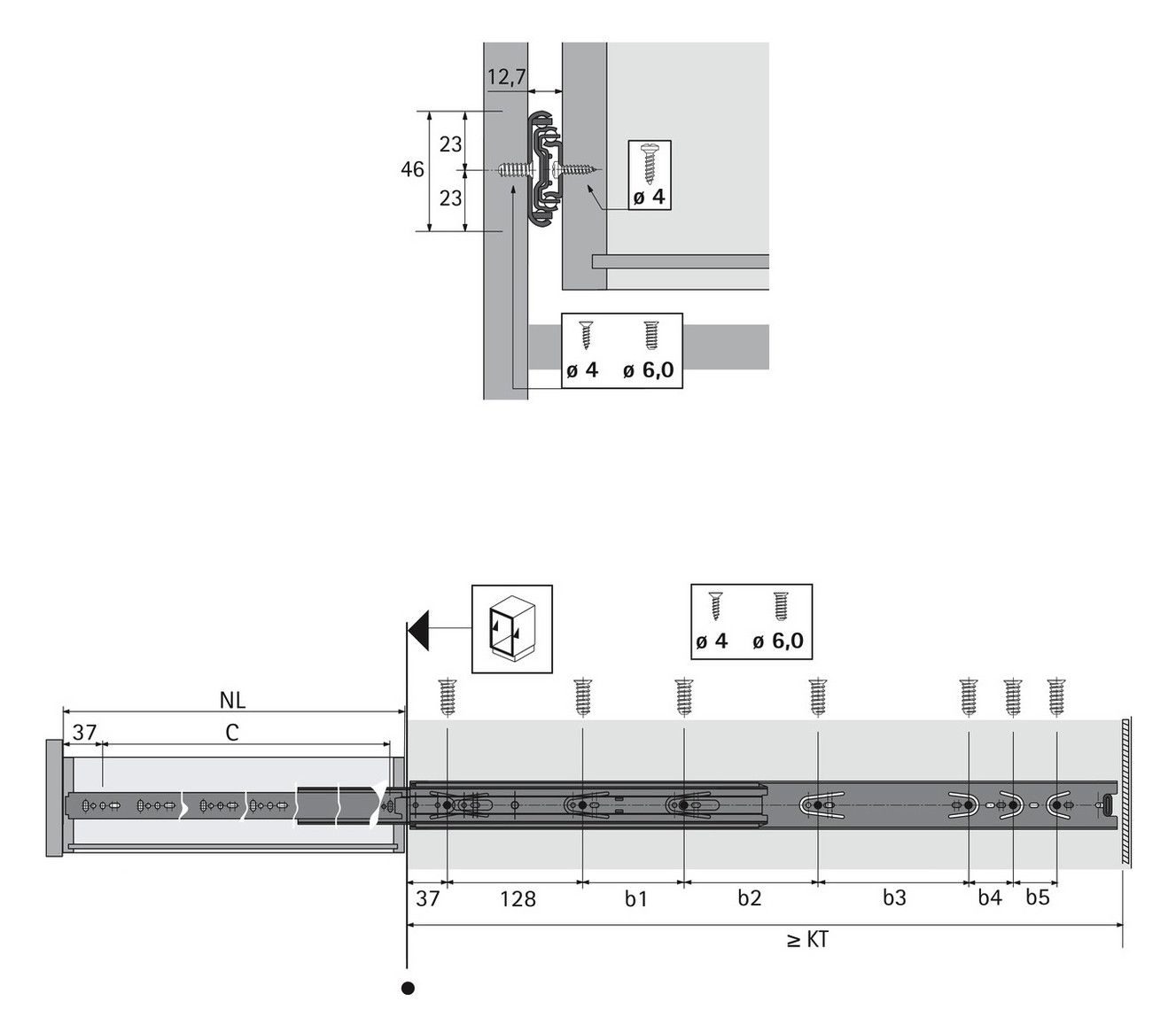 HETTICH Kugelauszug KA 5632, EB 12,7 mm 250mm