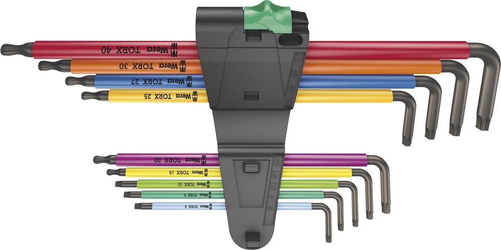 Winkelschraubendreher- Satz lang 9-teilig T8-T40 Kugelkopf Color Wera