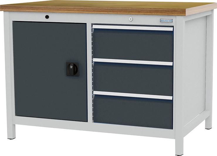 Kastenwerkbank buche MP 3 Schubladen 1 Flügeltür Traglast 1000kg B1250xT750xH859mm