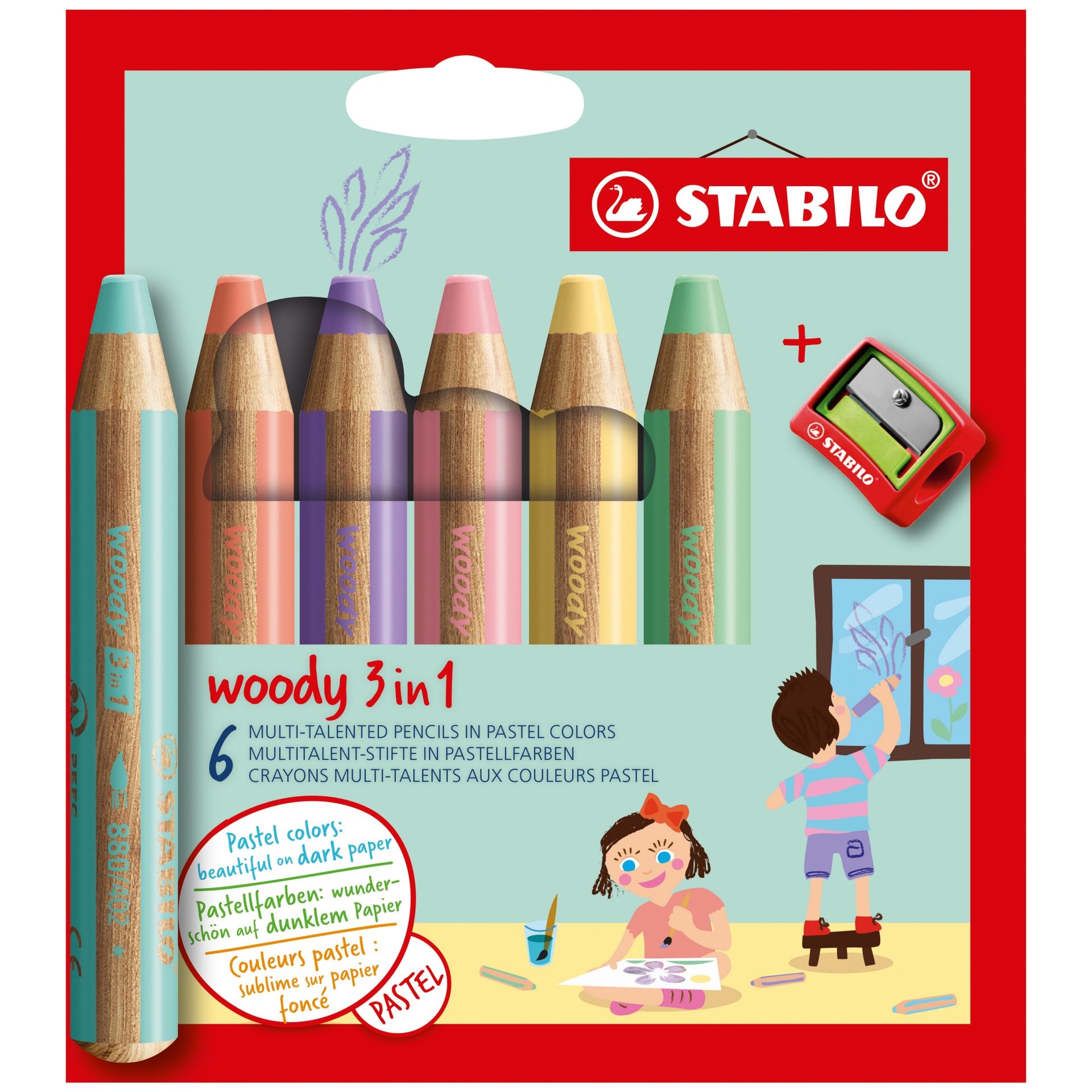 Buntstift Set woody  3in1 sort 6St +Spitzer