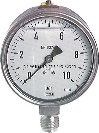 Chemie-Glycerin-Manometer senkrecht,100mm, -1 bis 0 bar
