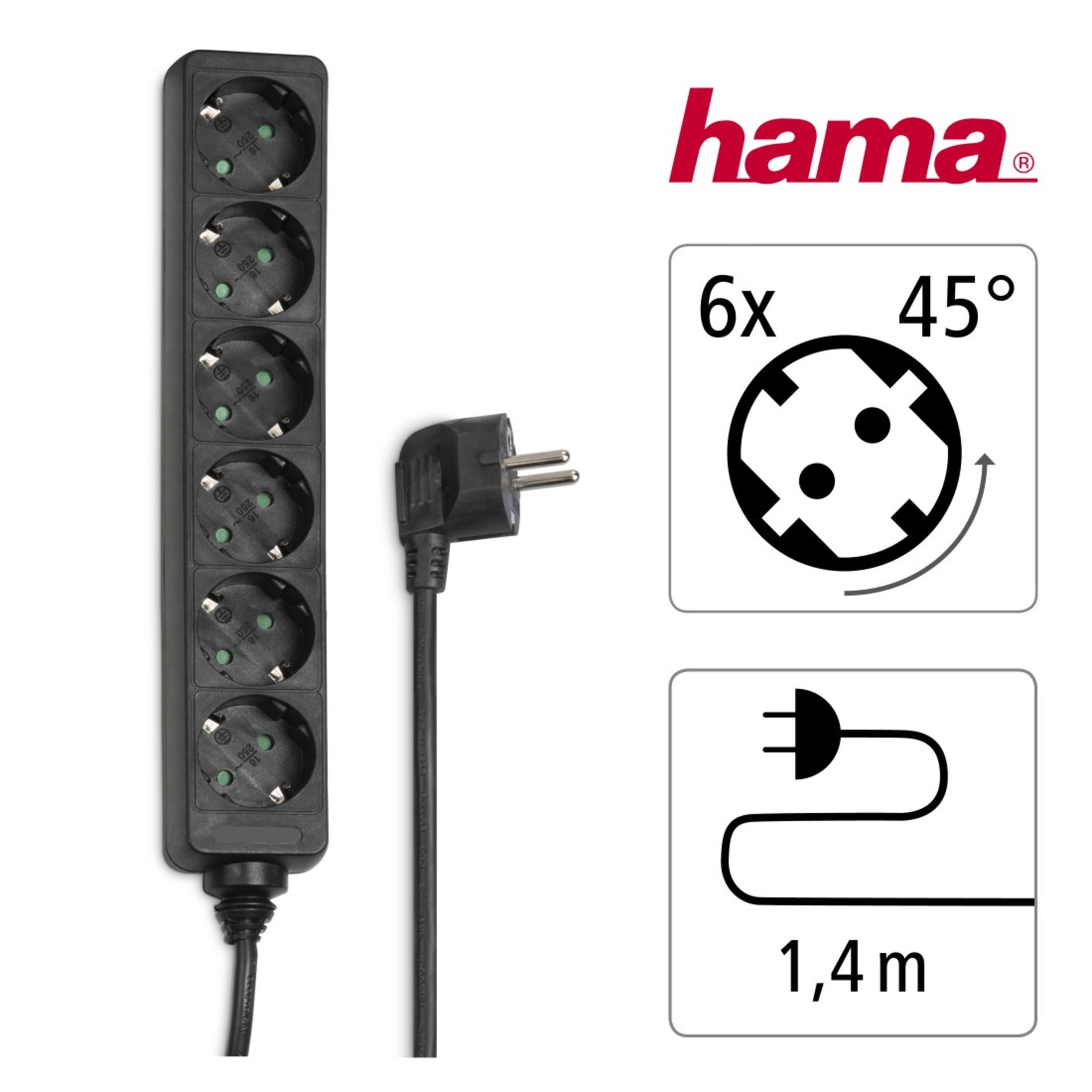Steckdosenleiste 6fach 1,4m sw