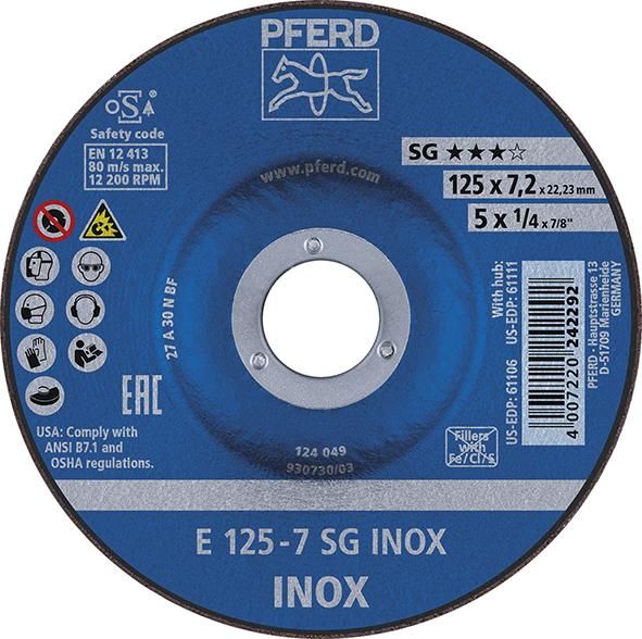 Schruppscheibe gekröpft für V2A A30NSG 115x7,2mm PFERD