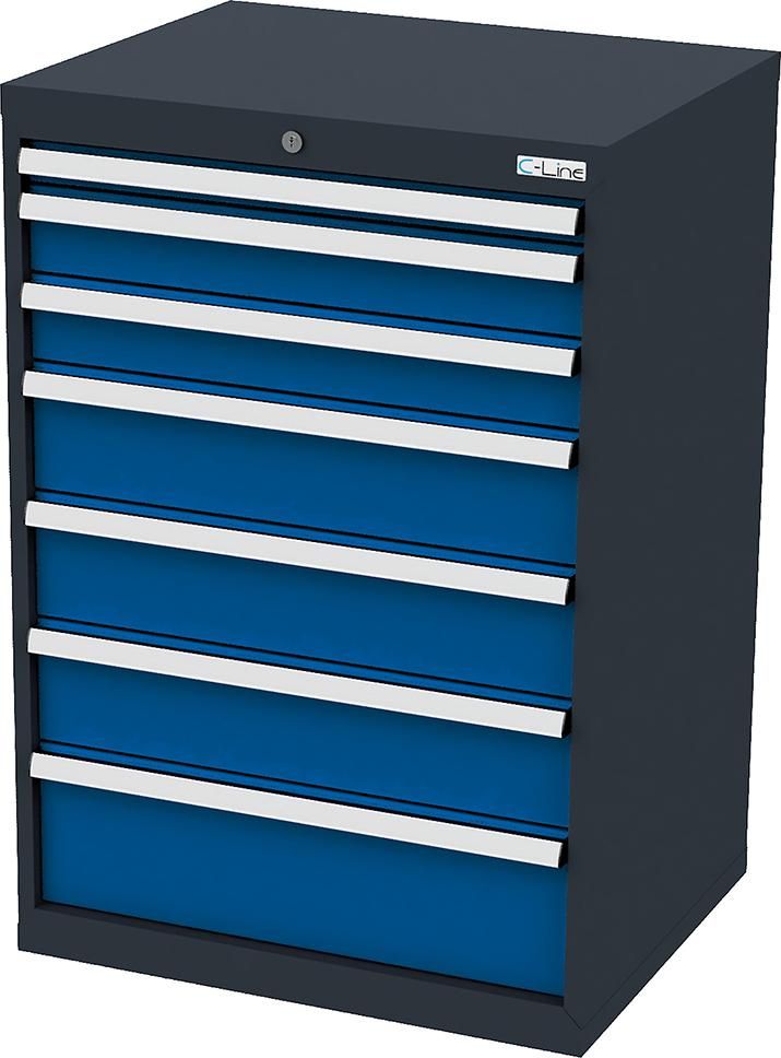 Schubladenschrank B700xT575xH1020 mm RAL7016/5010 7 Schubladen