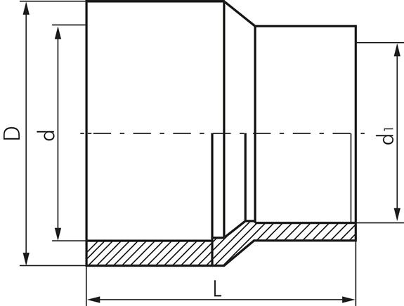 Klebemuffe, PVC-U, 20x25mm - 16mm