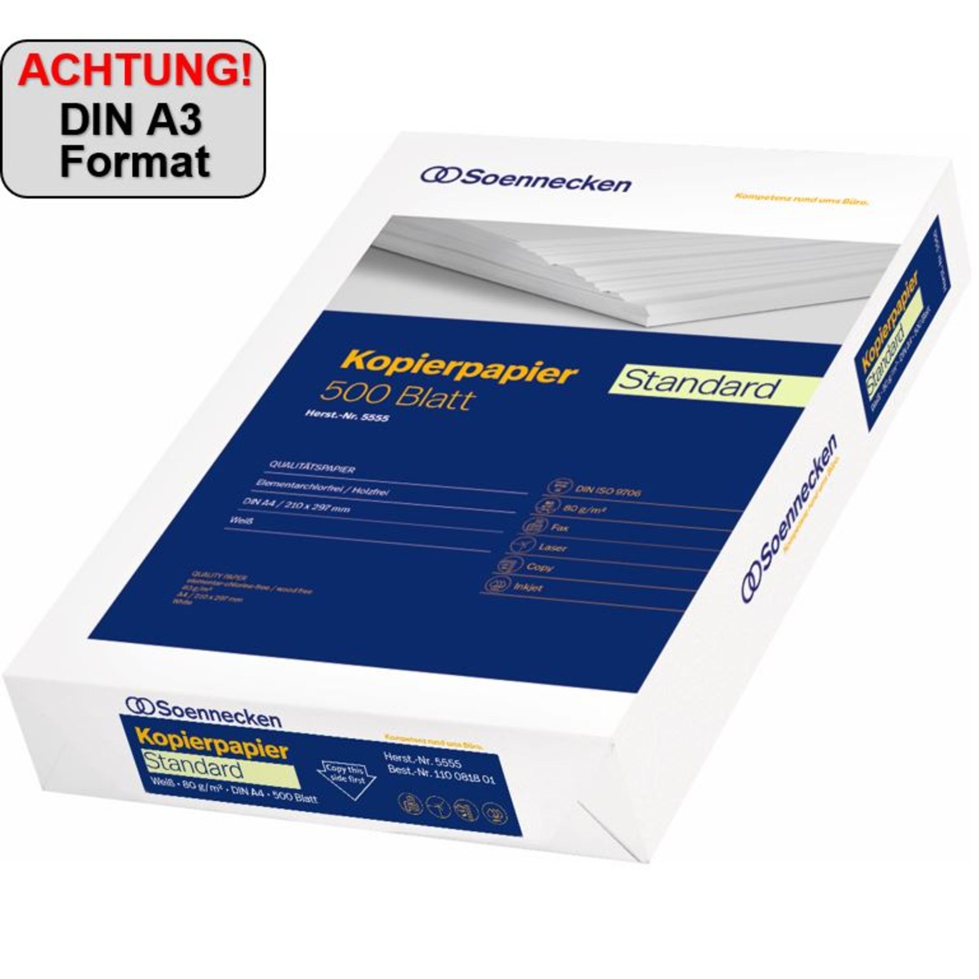 Kopierpapier Standard DIN A3 80g weiß 500 Bl./Pack.
