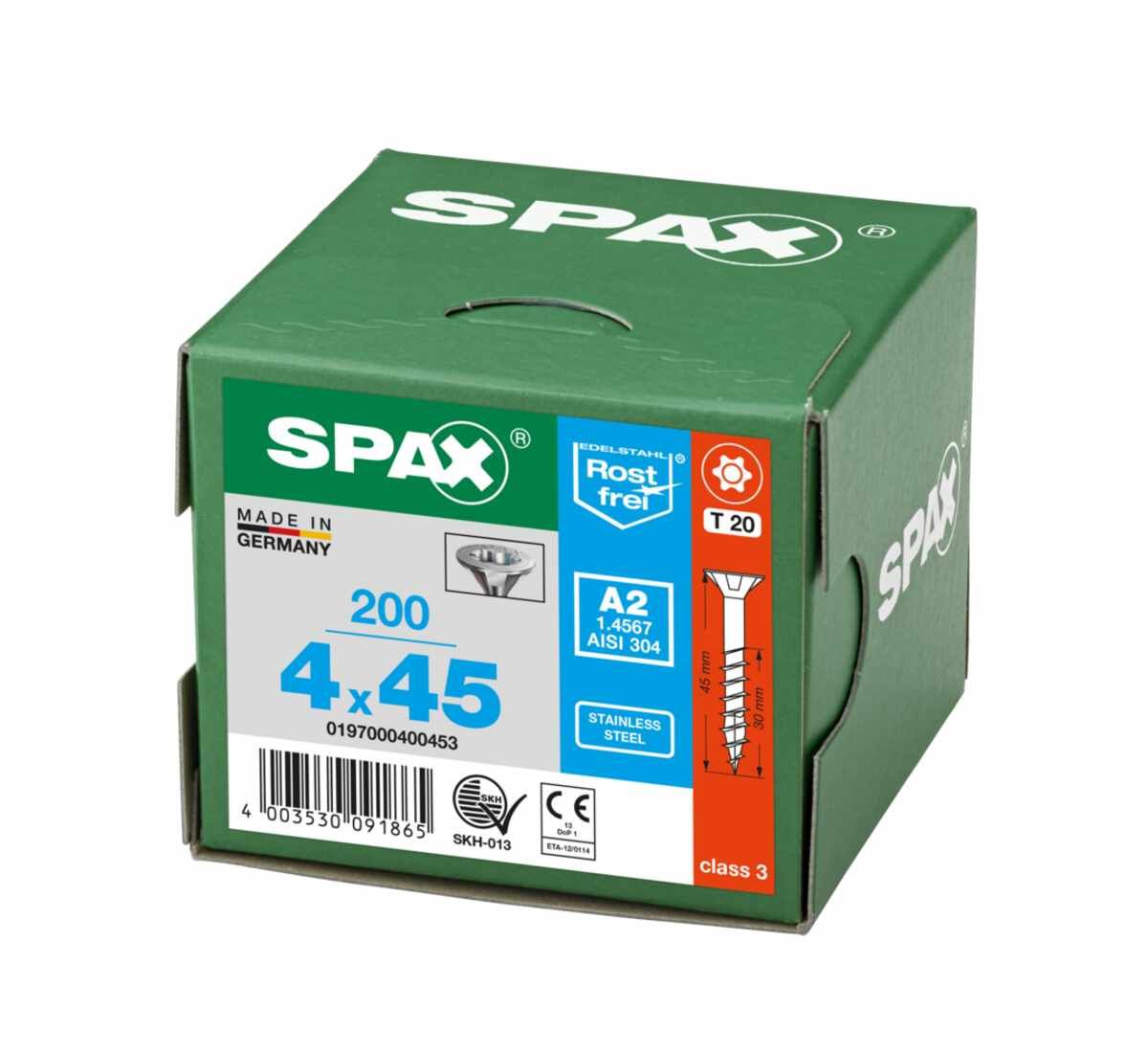 Spax Schrauben Fl/TORX V2A 4,0X45 Vpe200