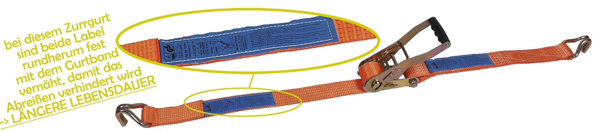McBULL® Zurrgurt, 2-teilig, 50 mm, 8 m, 2500/5000 daN, Druckratsche/Spitzhaken