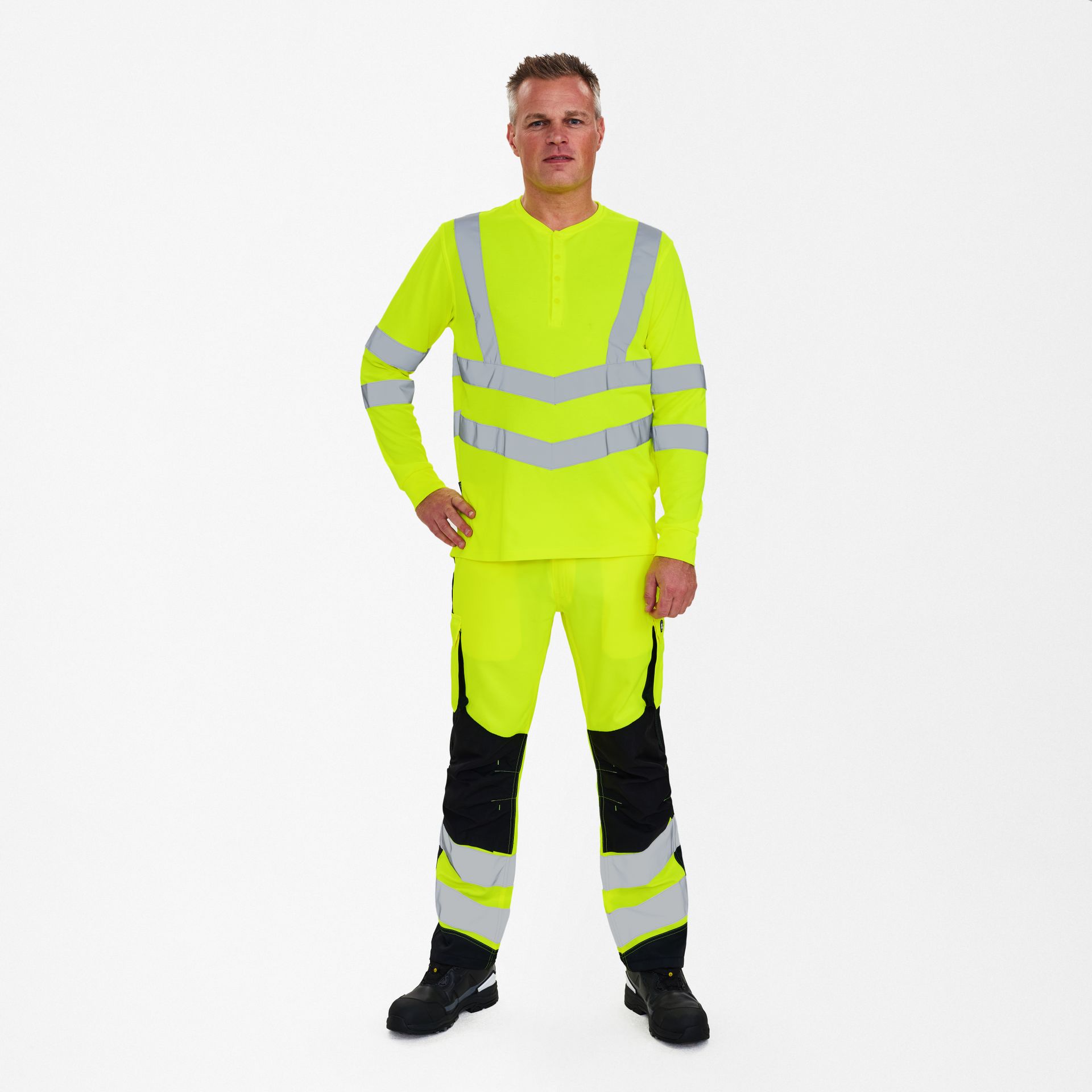 Safety Grandad langarm-Shirt Gelb, Gr. L