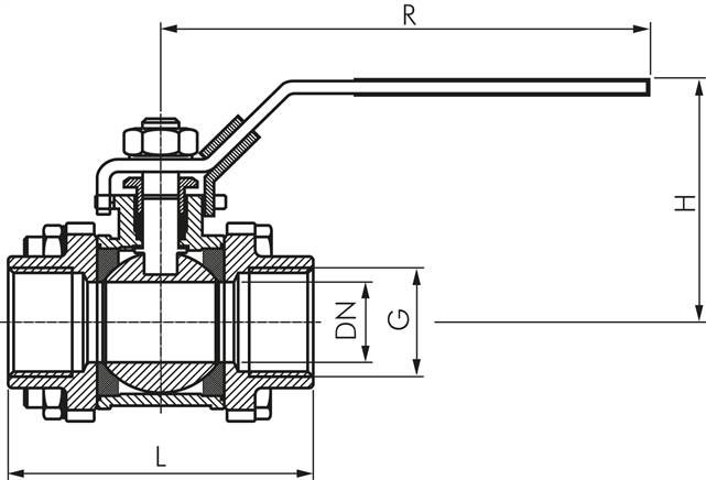 3-teiliger Edelstahl-Kugelhahn, G 1/4", 0 bis 63bar