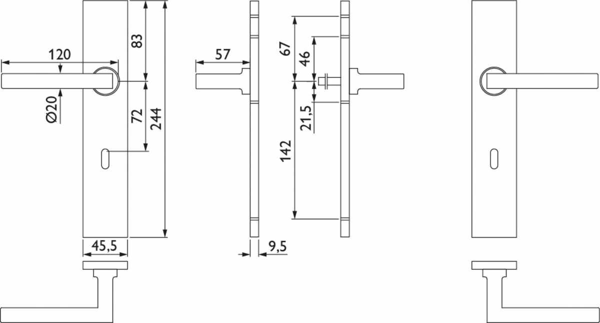 ZT-Drückergarnitur 1835 SQUARE - mit Langschild 2002 K - Befestigung unsichtbar - Ausf.: BB 72 mm, Tst. 37 - 50 mm