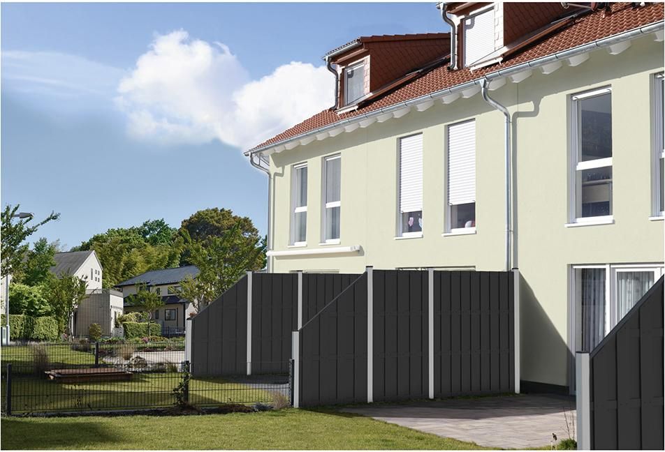 EMDEN-Serie ANTHRAZIT 180 x 180 cm, anthrazit 4 Querriegel ALU WPC-Bretterzaun