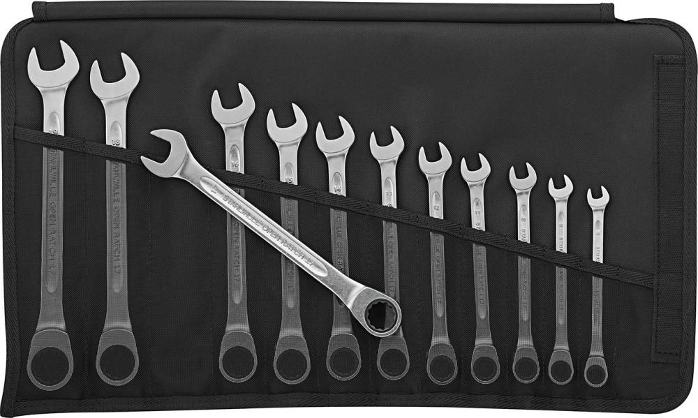 STAHLWILLE Ringratschenm-aulschlüsselsatz OPEN RA-TCH gerade 8-19mm 12-tei-lig in Rolltasche