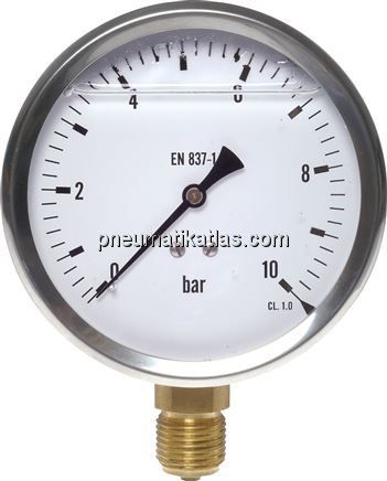 Glycerin-Manometer senkrecht (CrNi/Ms),100mm, -1 bis 0 bar