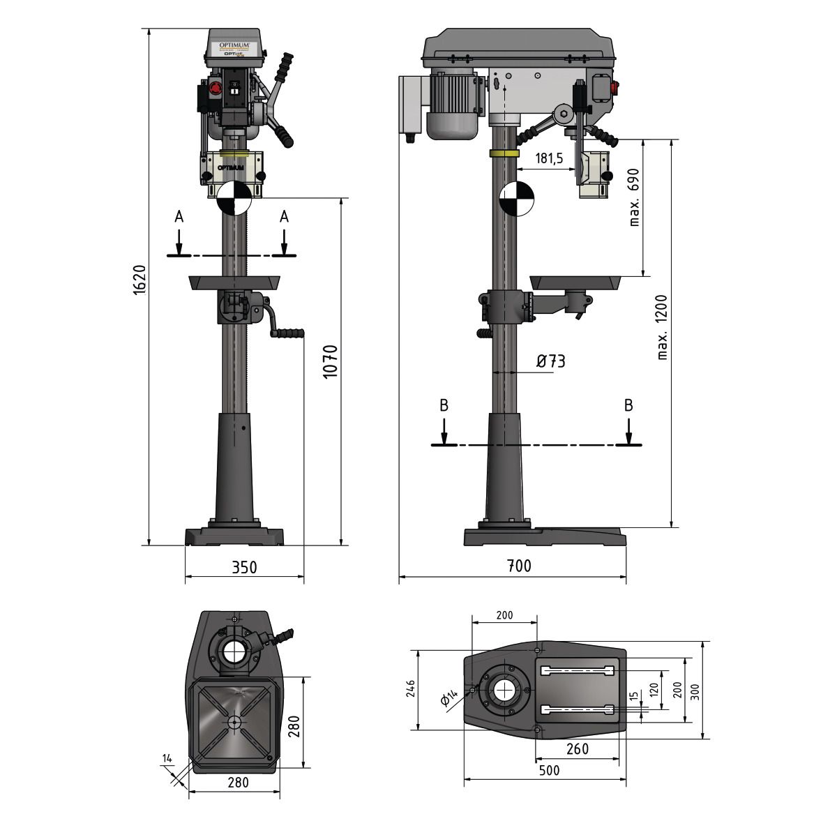 Säulenbohrmaschine Optimum OPTIdrill DQ 25 Aktions-Set inkl. Schraubstock