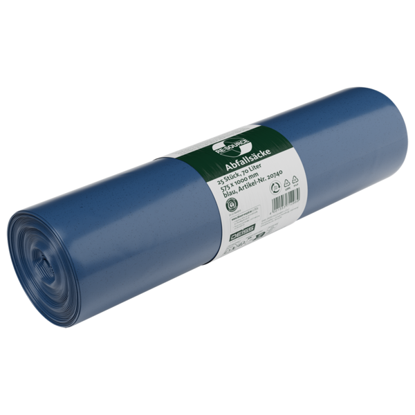 Abfallsäcke aus Recycling-LDPE 70 l, blau - RL=25Stk., Karton=25RL