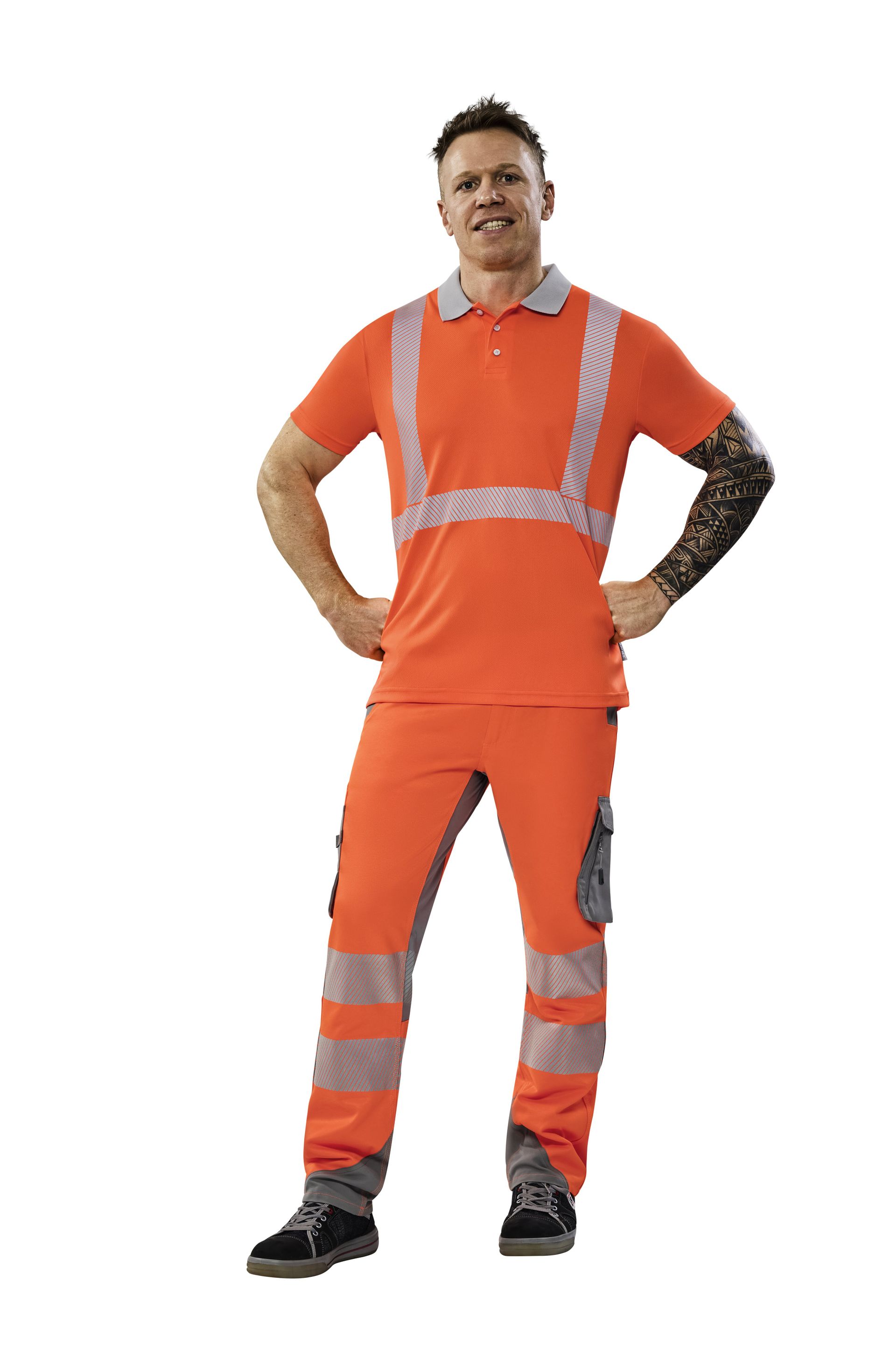 Planam Poloshirt kurzarm Norit Warnschutz orange/zink Gr. XS