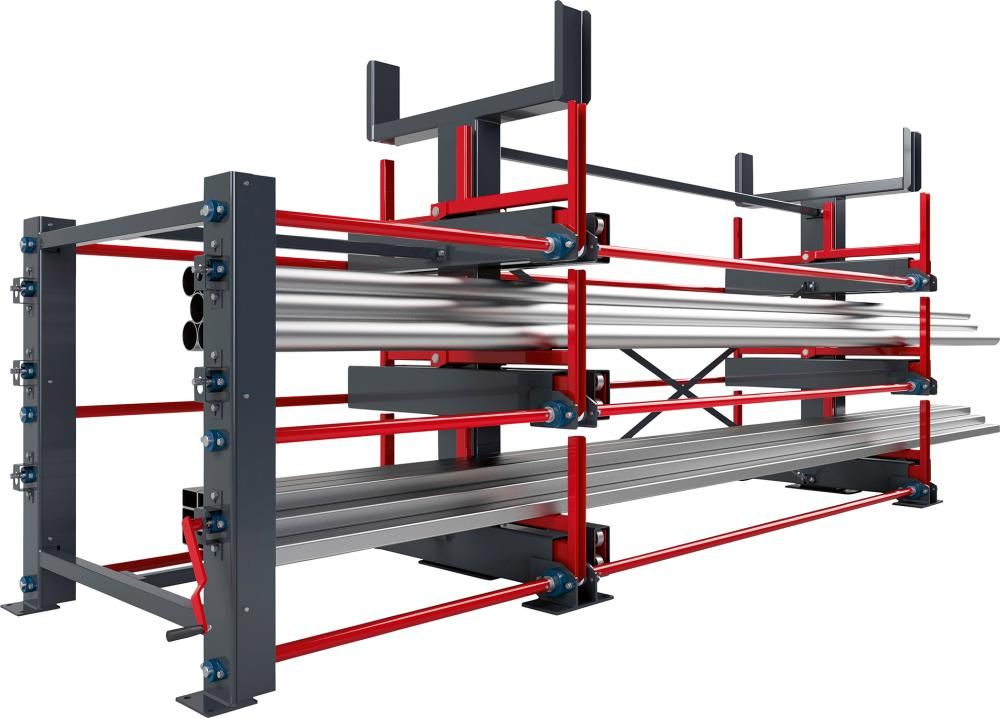 Schwerlast Ausrollregal 2-seitig Armlast 2600kg 3 Ebenen + Dachablage B5140xT1525xH2285mm