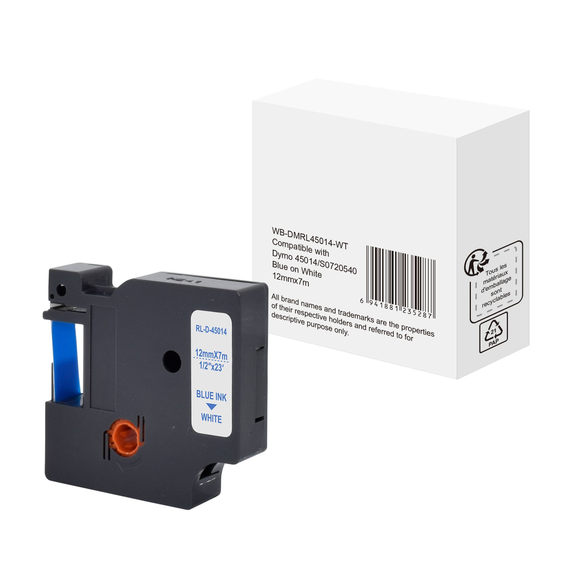 Schriftband wie Dymo S0720540 12mmx7m bl auf ws