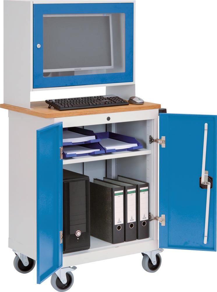 Computerschrank Office mobil, Monitoraufsatz 2 Türen, Buche MP B750xT500xH1600mm
