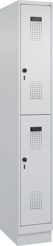 Doppelst. Schrank EVOLO mit 100 mm hohem Sockel RAL7035/7035, 1x2Abteile B300xT500xH1950mm