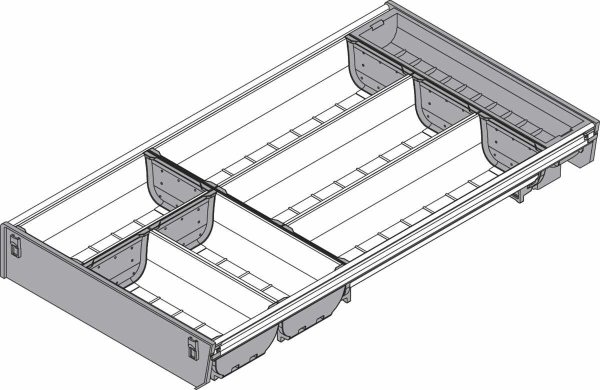 ORGA-LINE Schalen-Set (teilausfüllend), für TANDEMBOX Schubkasten, NL=550 mm, KB=400 mm, Breite=280 mm, inox-gebü/staubgr