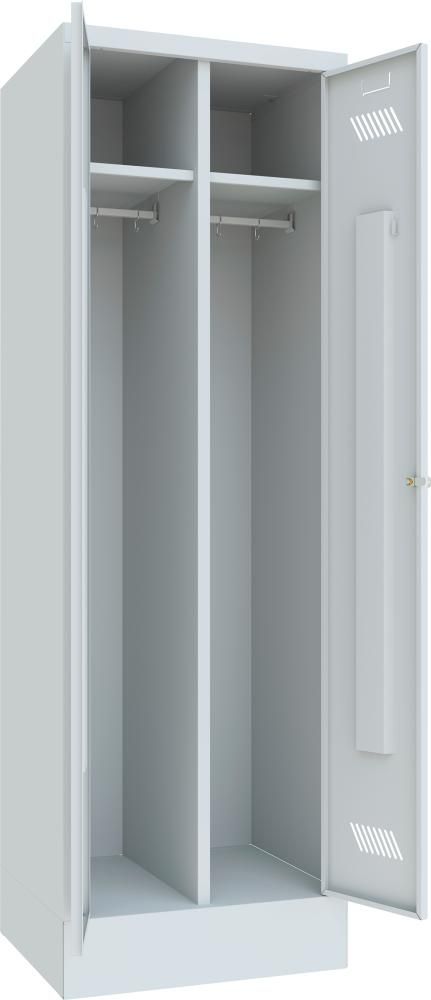 Garderobenschrank 2 Abteile, 300mm auf Sockel RAL 7035 B600xT500xH1850mm