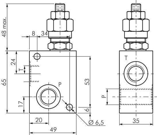 Druckbegrenzungsventil G 3/8", max. 50 bar, max. 30 l/min