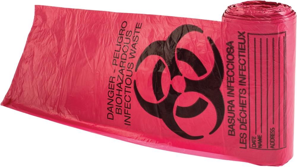 Abfallsack biogefährlich Aufdruck "BIOHAZARD" rot, 45l, VE 100 Stück 838x610 mm