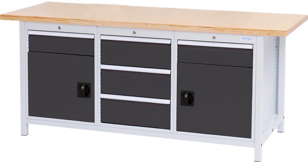 Kastenwerkbank buche MP 5 Schubladen 2 Flügeltür Traglast 1000kg B2000xT750xH859mm