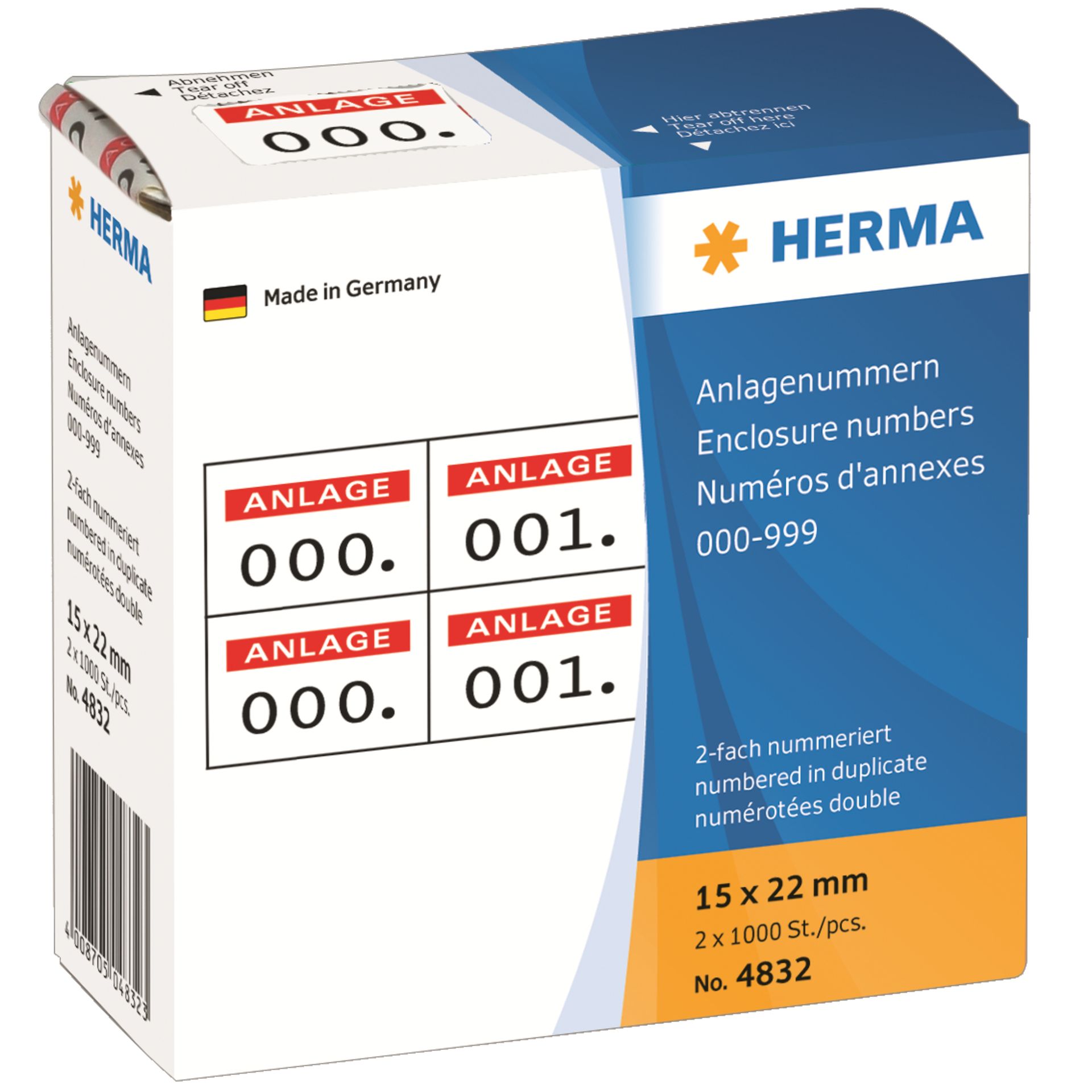 Anlagenummer 15x22mm rot 1.000 St./Pack.