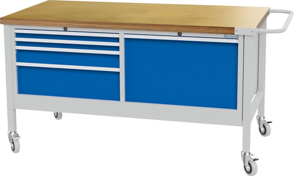 Mobile Werkbank buche MP 5 Schubladen 1 Flügeltür Traglast 400kg B1200xT750xH860mm