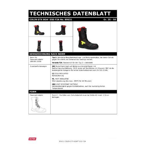 ELTEN Feuerwehrstiefel COLIN BOA® F2A Stiefel (High) ESD, Schwarz, Gr. 40