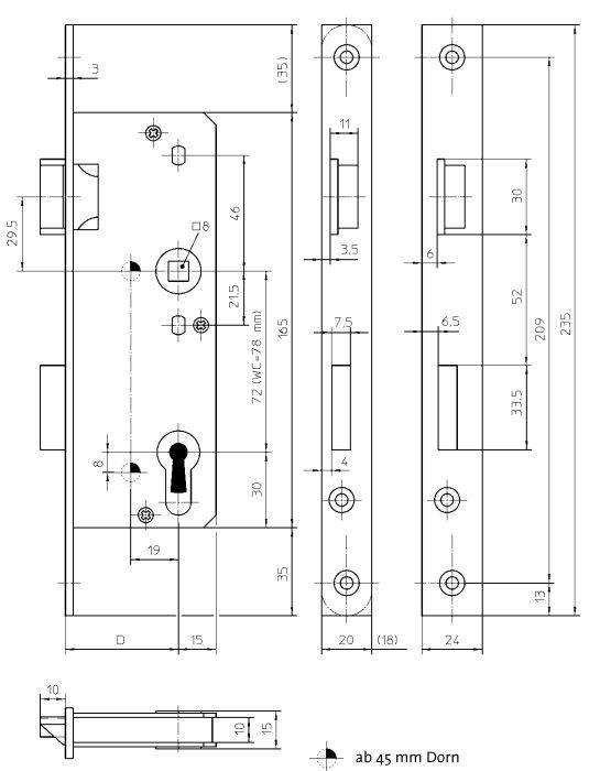 KFV Glastürschloss 45/72/8 F20 altsilber lack. GE1356 links