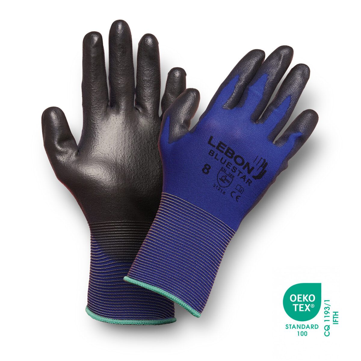 LEBON FEINSTRICKHANDSCHUH BLUESTAR 18G, PU-Beschichtung, blau, Gr. 8
