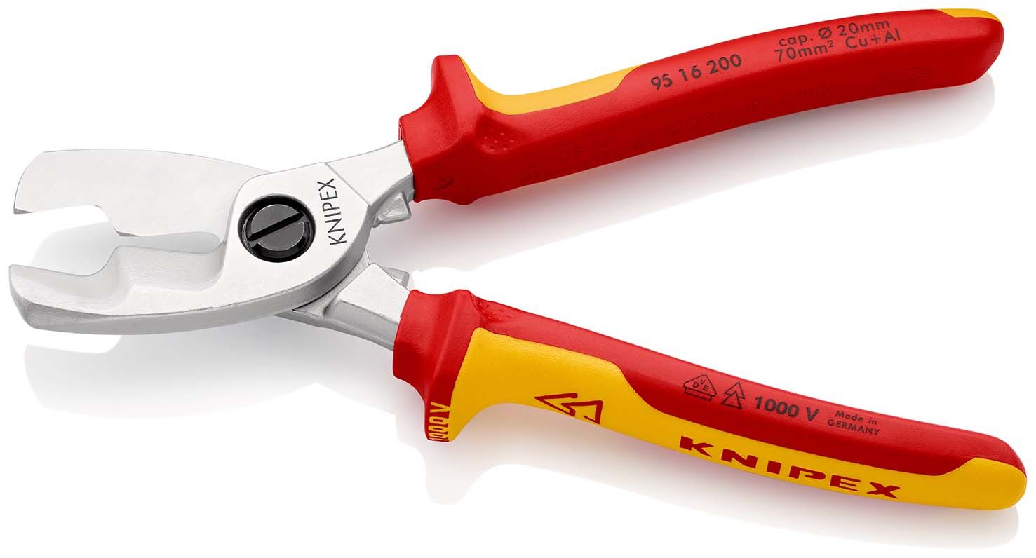 KNIPEX Kabelschere mit Doppelschneide isoliert mit Mehrkomponenten-Hüllen,