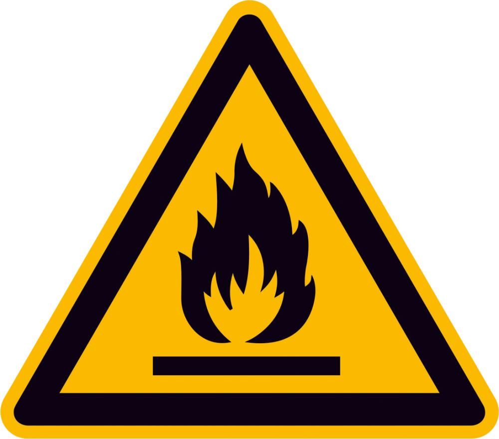 Warnschild Folie SL 100 mm Warnung vor feuergefährlichen StoffenSafetyMarking