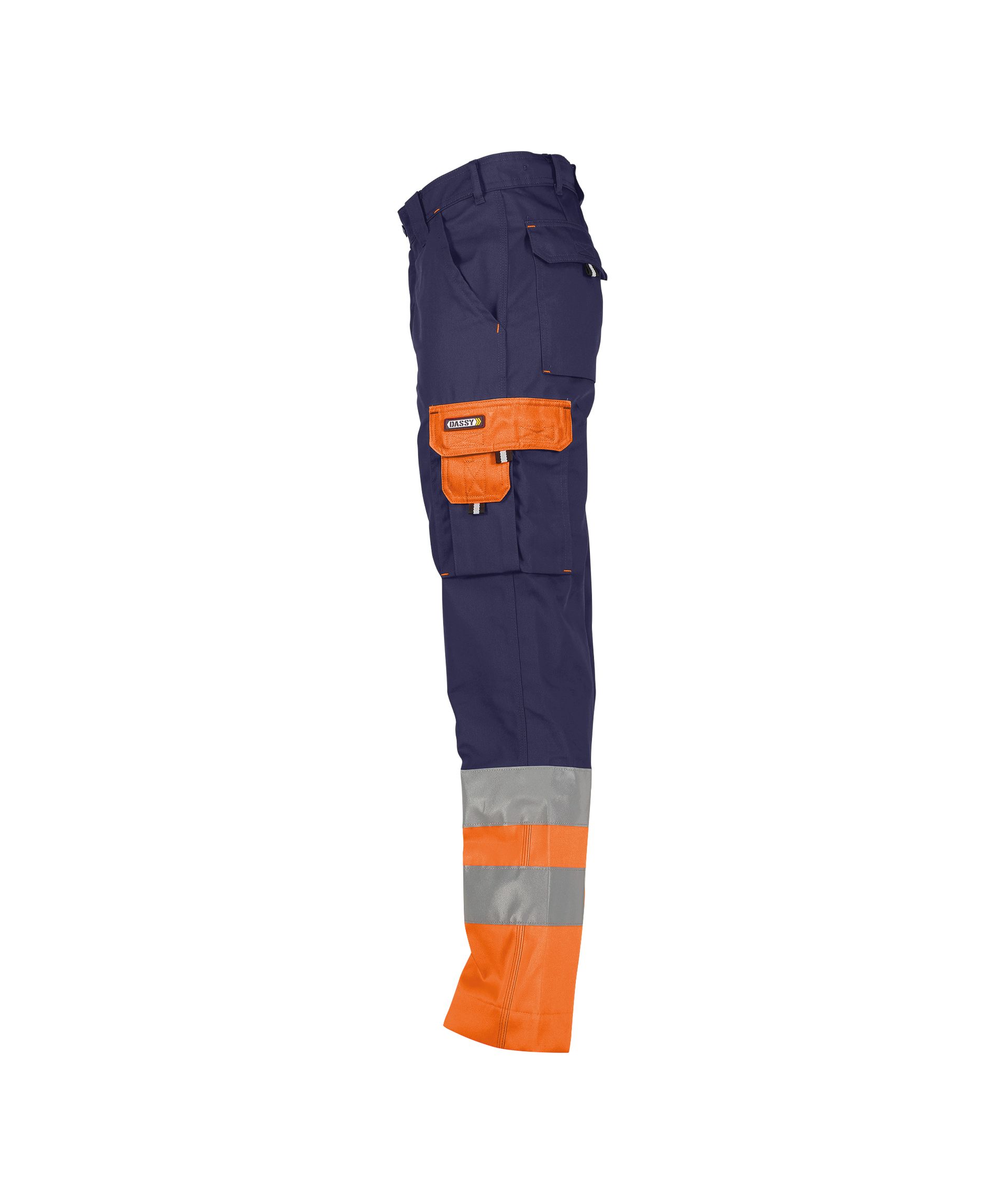 DASSY Omaha Warnschutz-Arbeitshose, Dunkelblau/Neonorange, Gr. 42, 300 g/m²