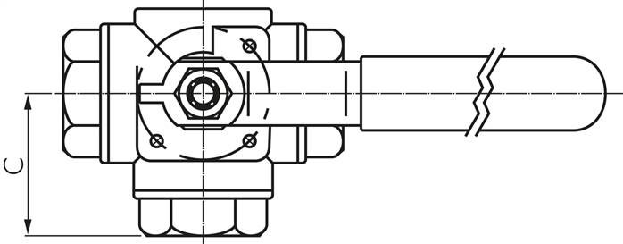 3-Wege Kugelhahn, Edelstahl, T-Bohrung, G 2-1/2", 0 bis 25bar
